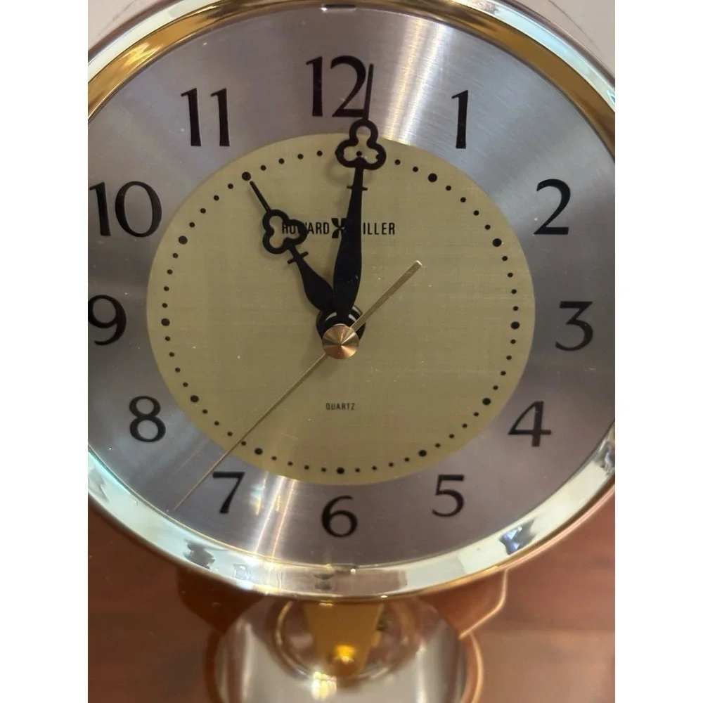 Vintage Howard Miller Clock Quartz Desk Mantle Brass Tone Glass Japan